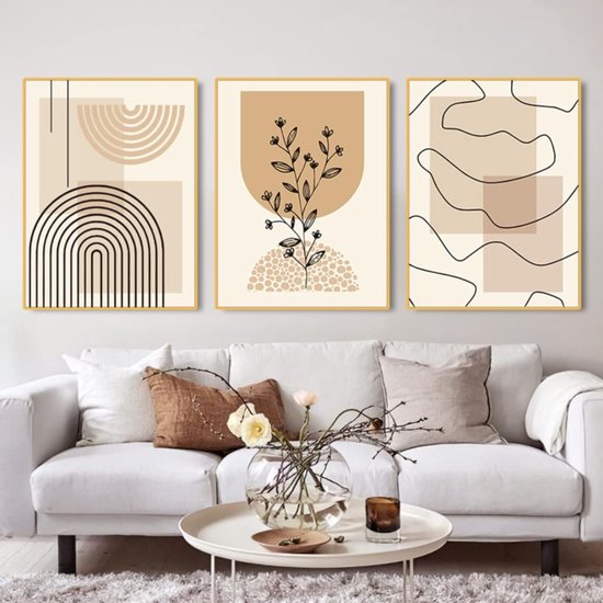 Set van 3 Moderne Posters zonder Lijst – Beige Wanddecoratie 30x40, 40x50 en 50x70 cm voor Woonkamer en Slaapkamer 3