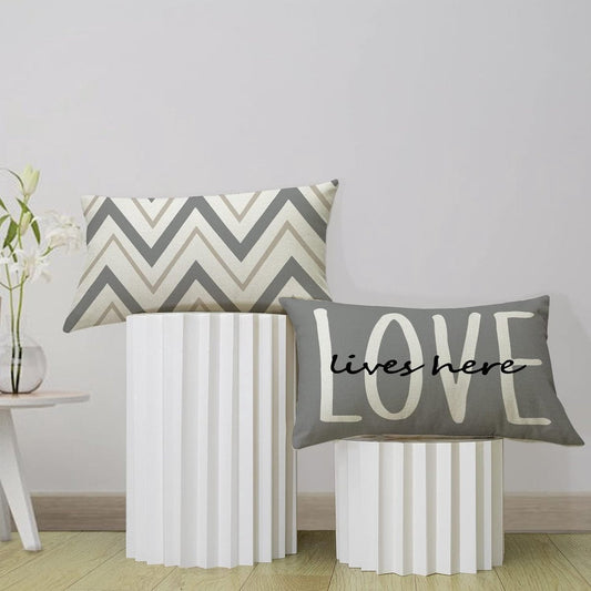 Set van 4 Geometrische Kussenslopen 30 x 50 cm – Hoogwaardig Linnen in Grijs voor Woonkamer en Slaapkamer 1