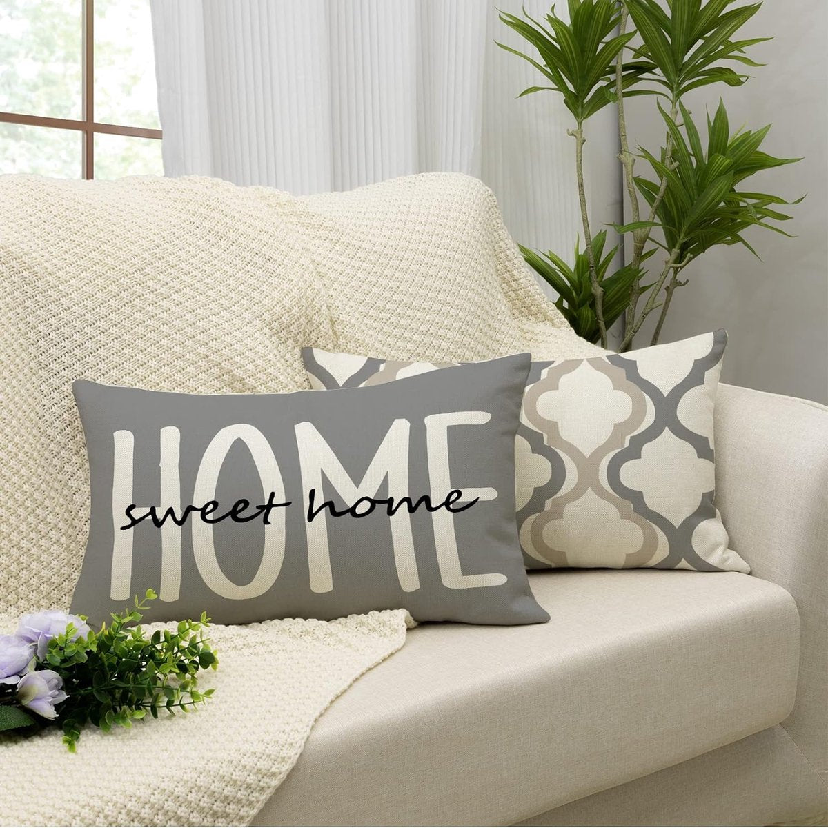 Set van 4 Geometrische Kussenslopen 30 x 50 cm – Hoogwaardig Linnen in Grijs voor Woonkamer en Slaapkamer 3