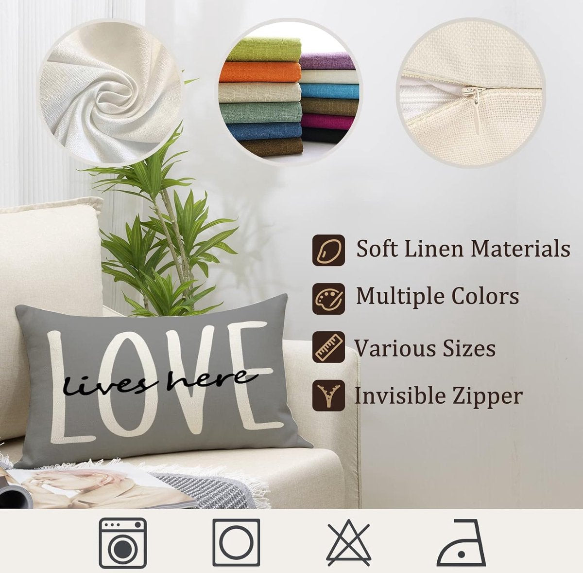 Set van 4 Geometrische Kussenslopen 30 x 50 cm – Hoogwaardig Linnen in Grijs voor Woonkamer en Slaapkamer 4