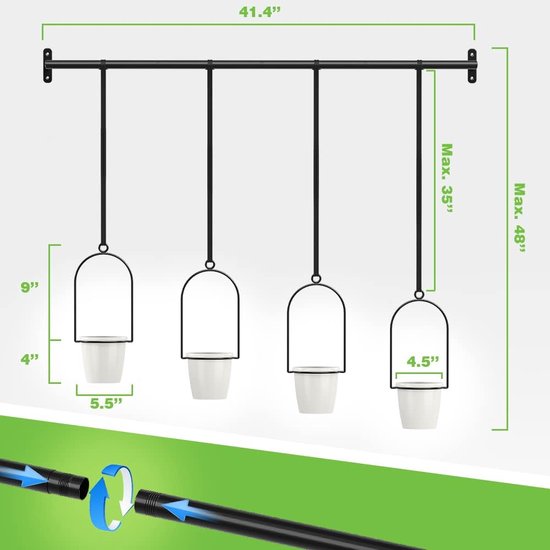 Set van 4 Hangende Bloempotten met Verstelbare Steunen voor Binnen en Buiten - Moderne Plantenbakken van Melamine 5