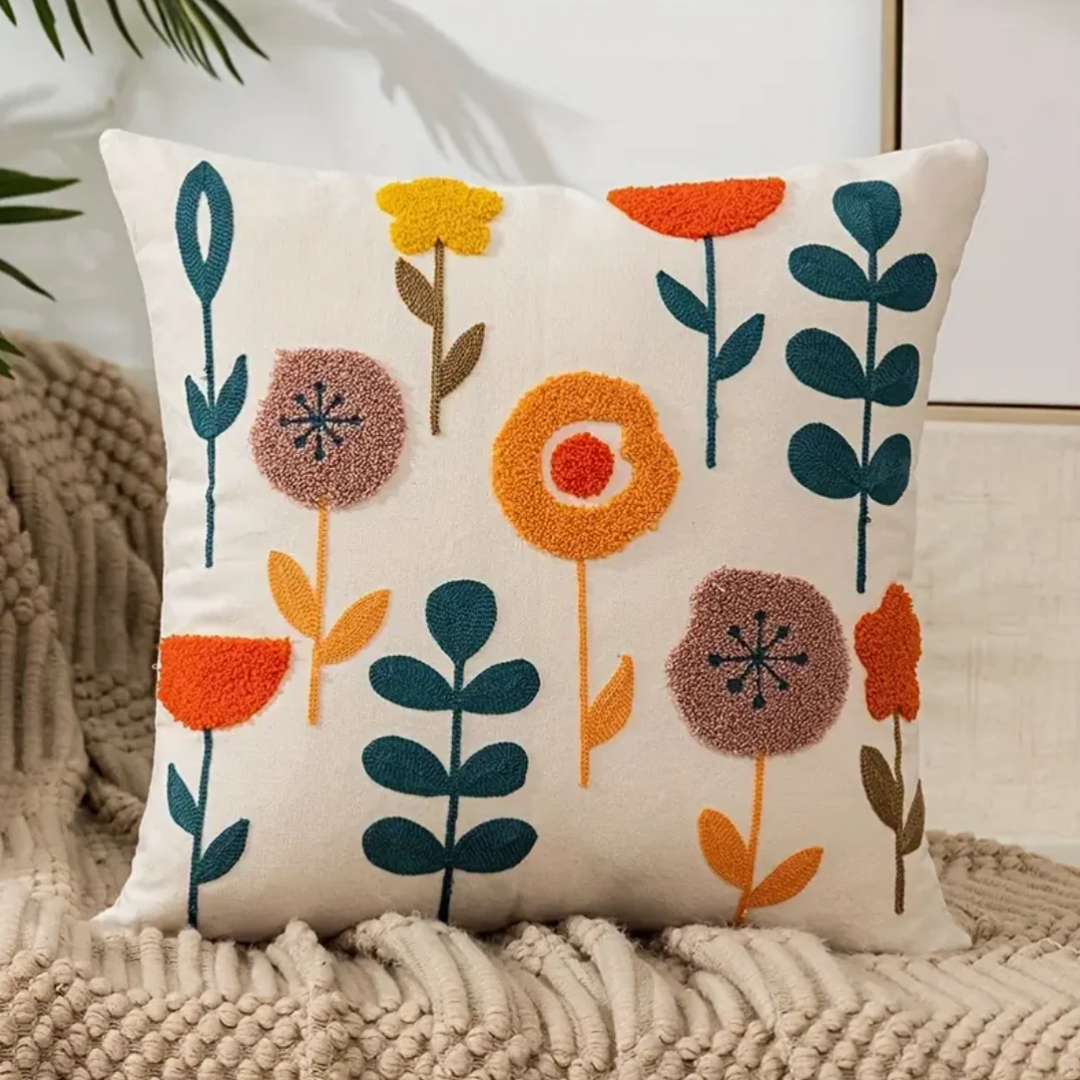Sierkussen 45x45 cm met Bloemenprint – Zacht en Wasbaar Kussenhoes voor Bank en Fauteuil 2