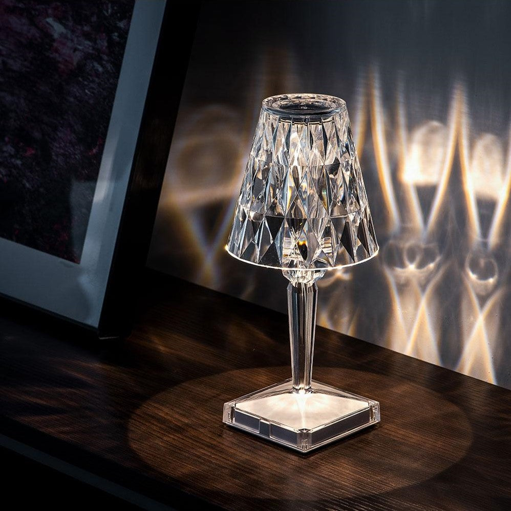 Sprankelende Draadloze Oplaadbare Tafellamp met Aanraakbediening en Drie Verlichtingsmodi – Elegant Kristal Design 0