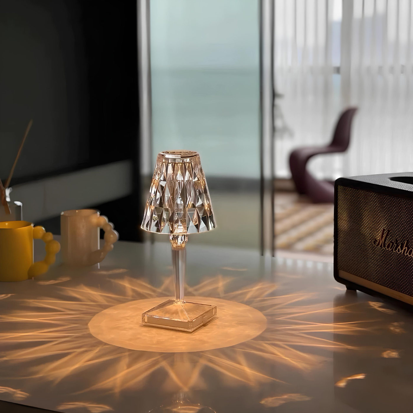 Sprankelende Draadloze Oplaadbare Tafellamp met Aanraakbediening en Drie Verlichtingsmodi – Elegant Kristal Design 8