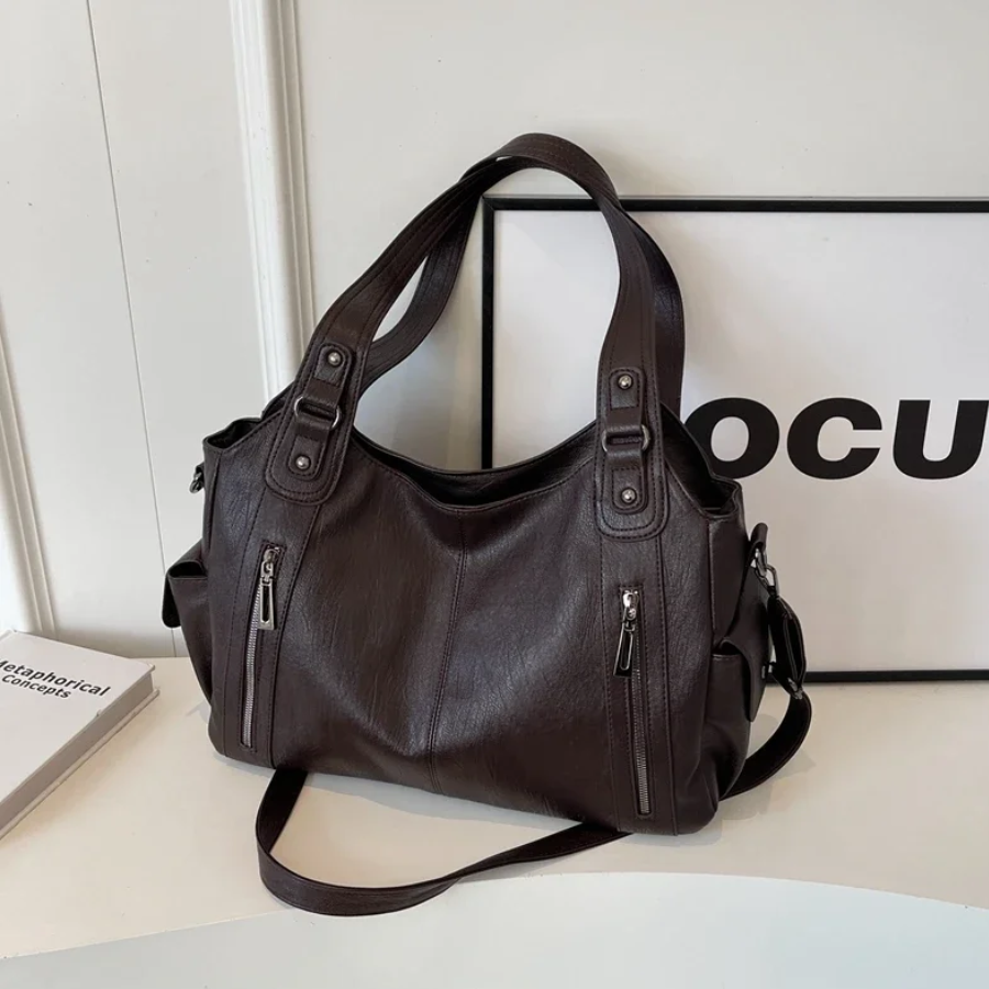 Stijlvolle Leren Schoudertas Dames met Ruime Indeling en Comfortabele Schouderband - Ideaal voor Laptop en Dagelijks Gebruik 3