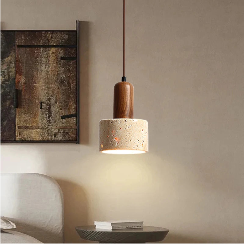 Travertine Droplight van Geel Marmer – Japandi Design voor Elegante Verlichting 4