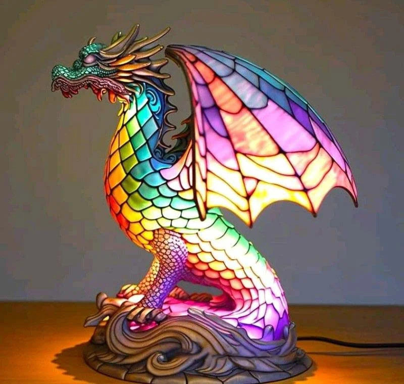 Verlichte Dierenkunst – Handgemaakte Mythische Verlichting in Amber, Groen, Blauw en Chocoladeglas met Batterijvoering 10