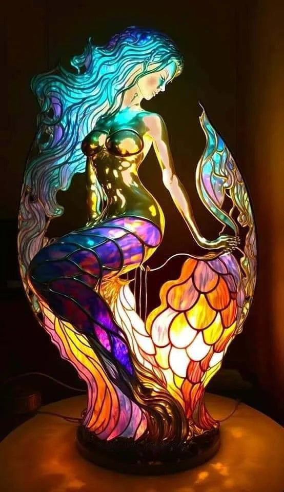 Verlichte Dierenkunst – Handgemaakte Mythische Verlichting in Amber, Groen, Blauw en Chocoladeglas met Batterijvoering 11