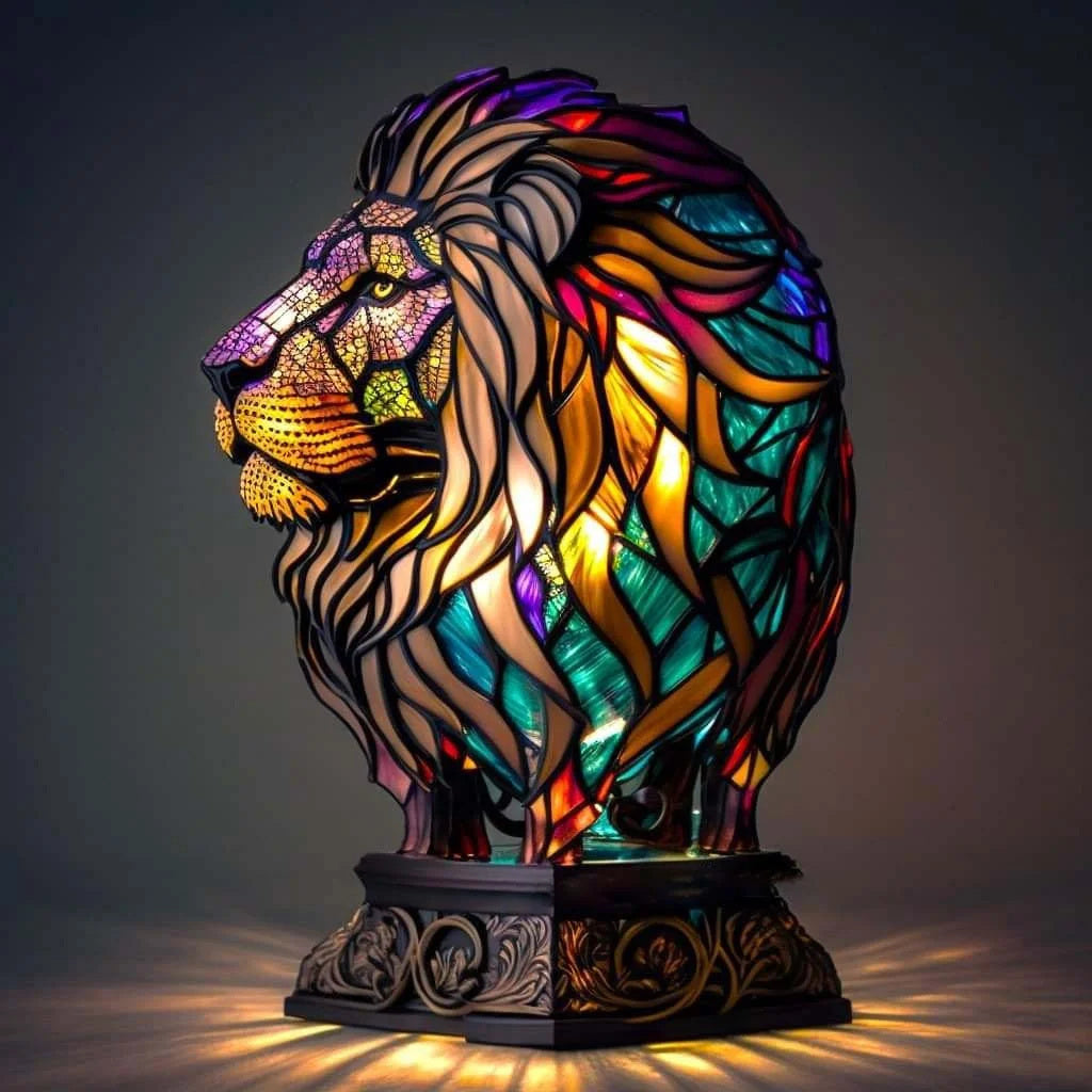 Verlichte Dierenkunst – Handgemaakte Mythische Verlichting in Amber, Groen, Blauw en Chocoladeglas met Batterijvoering 3
