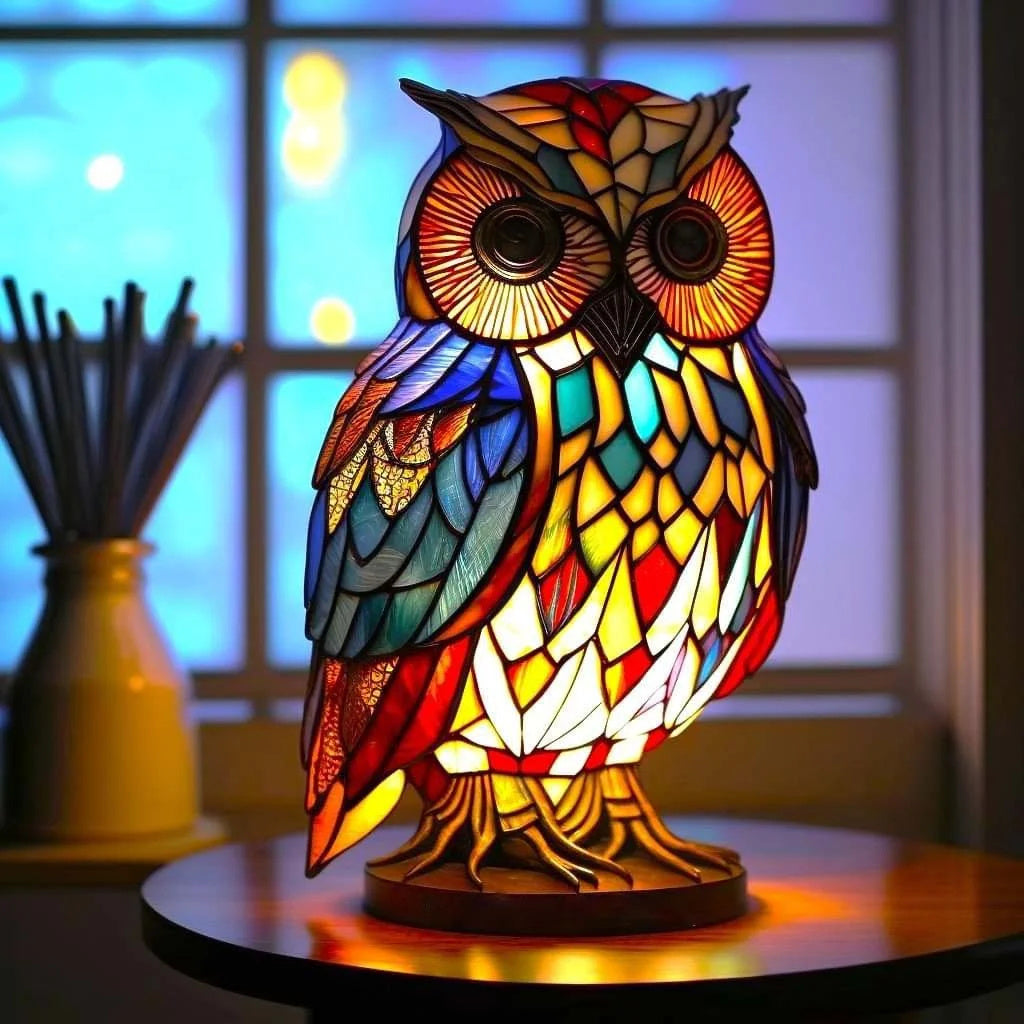 Verlichte Dierenkunst – Handgemaakte Mythische Verlichting in Amber, Groen, Blauw en Chocoladeglas met Batterijvoering 5