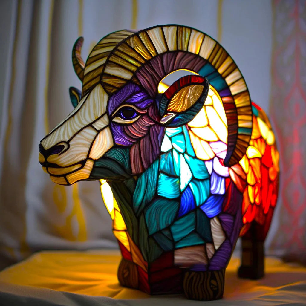Verlichte Dierenkunst – Handgemaakte Mythische Verlichting in Amber, Groen, Blauw en Chocoladeglas met Batterijvoering 6