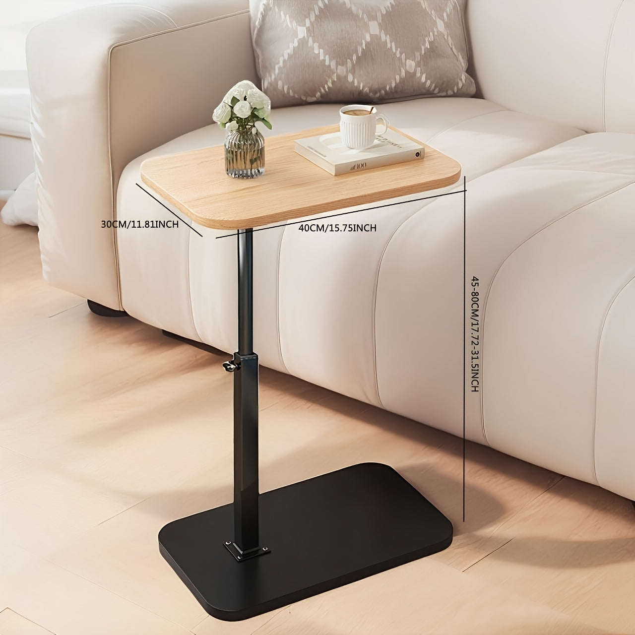 Verstelbare Bijzettafel met Houten Bovenblad en Stalen Frame – Ideaal voor Bank of Bed, Hoogte 45-80 cm 4