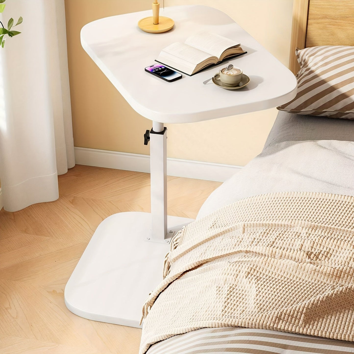 Verstelbare Bijzettafel met Houten Bovenblad en Stalen Frame – Ideaal voor Bank of Bed, Hoogte 45-80 cm 9