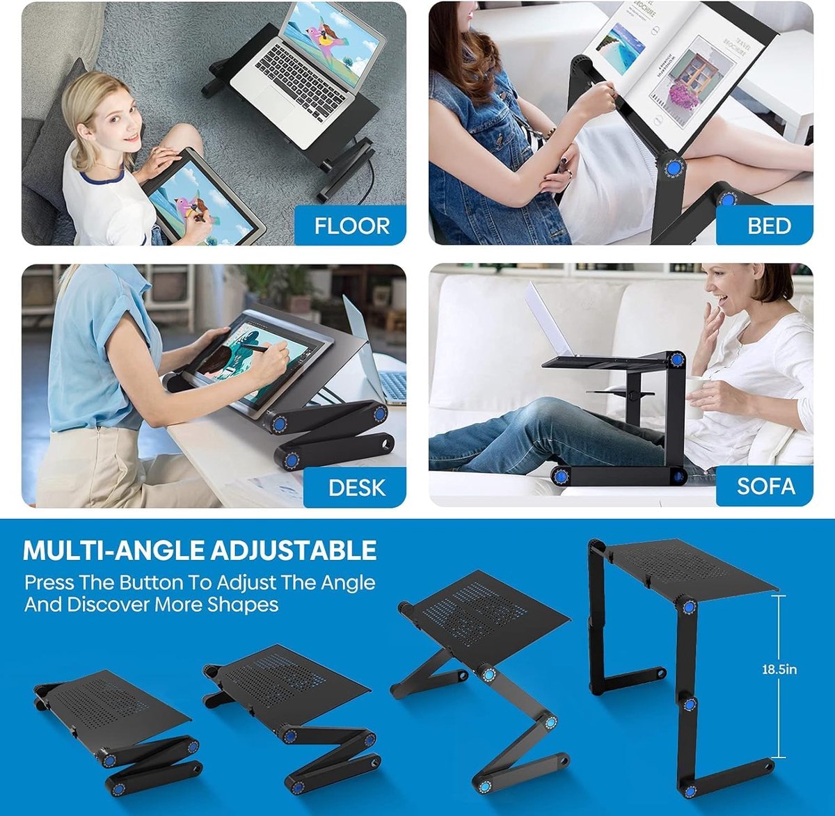 Verstelbare Laptoptafel met 360° Hoekverstelling – Ergonomisch Tafeltje voor Laptop tot 15 Inch, Antislip en Stabiliteit 2