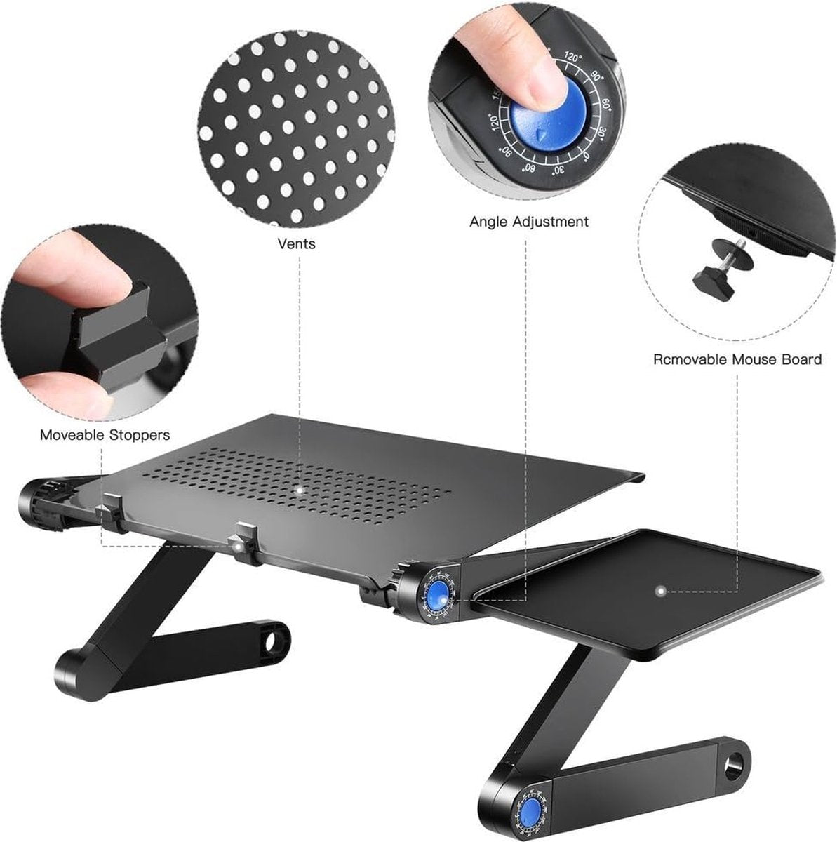 Verstelbare Laptoptafel met 360° Hoekverstelling – Ergonomisch Tafeltje voor Laptop tot 15 Inch, Antislip en Stabiliteit 5