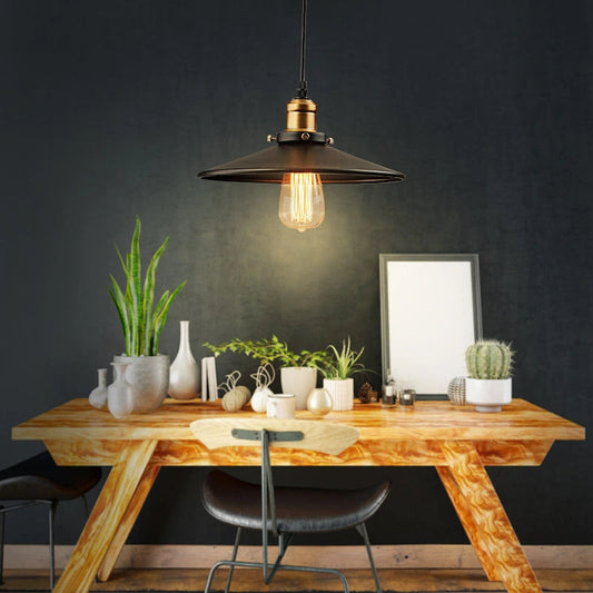 Vintage Industriële Hanglamp met Verstelbare Kabel en Zwarte Kap – Perfect voor de Eetkamer 1