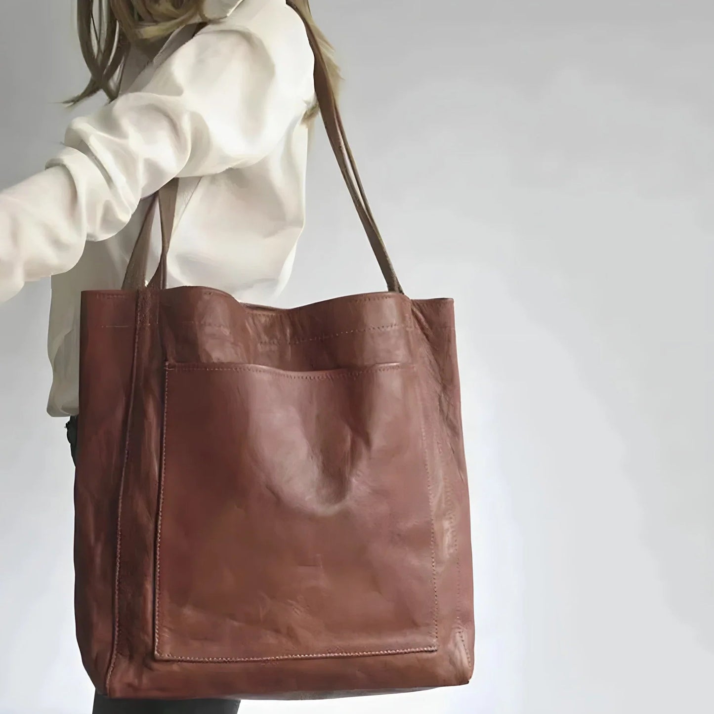 Vintage Leren Damestas Julienne met Luxe Suède Interieur en Duurzame Rits – Grote Dames Tas in Bruin 3