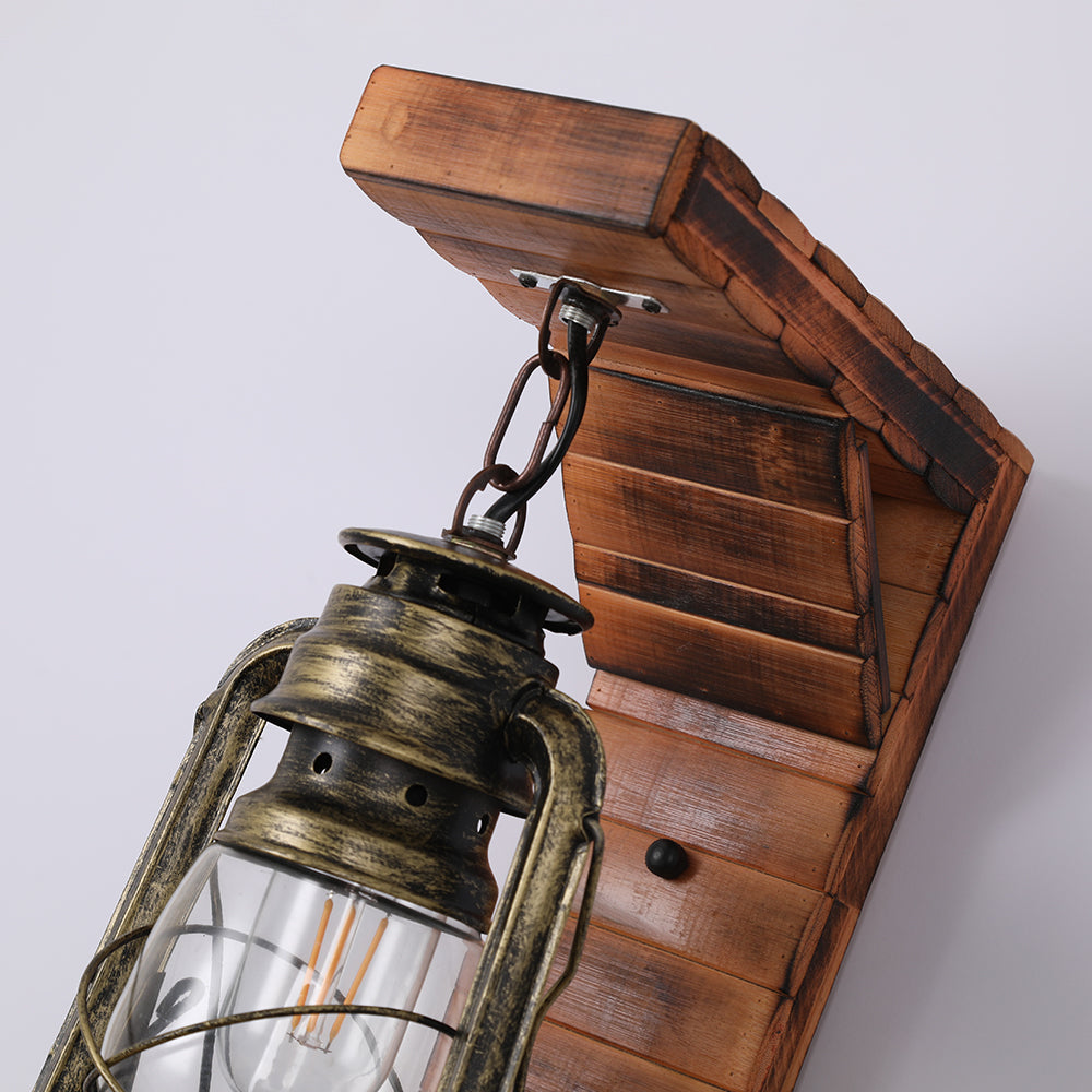 Vintage Wandlamp Austin met Metaal en Hout – Retro Lantaarnontwerp voor Woonkamer 4