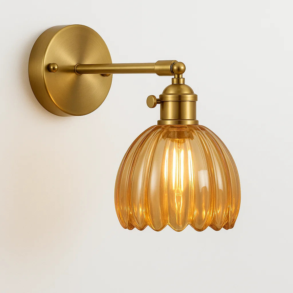 Vintage Wandlamp met Bloemvormige Glazen Kap – Retro Muurlamp voor Sfeervolle Binnenverlichting 6
