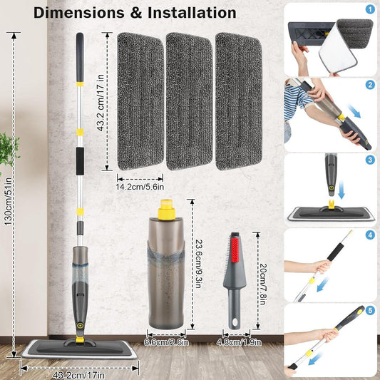 Vloerwisser met Sproeifunctie en 500 ml Navulbare Watertank – Inclusief 3 Wasbare Microvezelhoezen 1