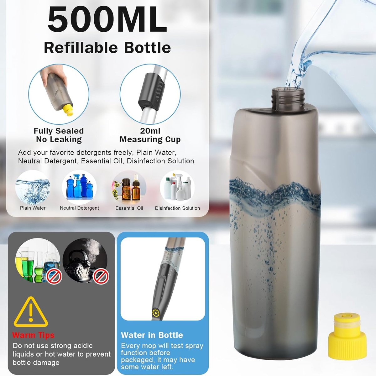 Vloerwisser met Sproeifunctie en 500 ml Navulbare Watertank – Inclusief 3 Wasbare Microvezelhoezen 4