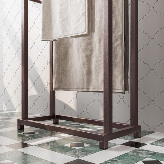 Vrijstaand Handdoekenrek Zwart van Staal met 2 Stangen voor Badkamer en Keuken - Multifunctioneel en Stijlvol 1