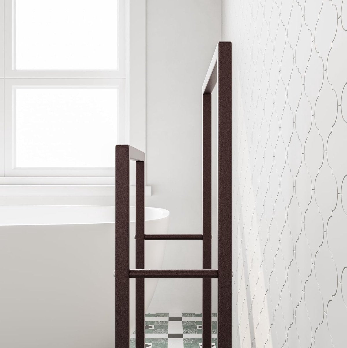Vrijstaand Handdoekenrek Zwart van Staal met 2 Stangen voor Badkamer en Keuken - Multifunctioneel en Stijlvol 2