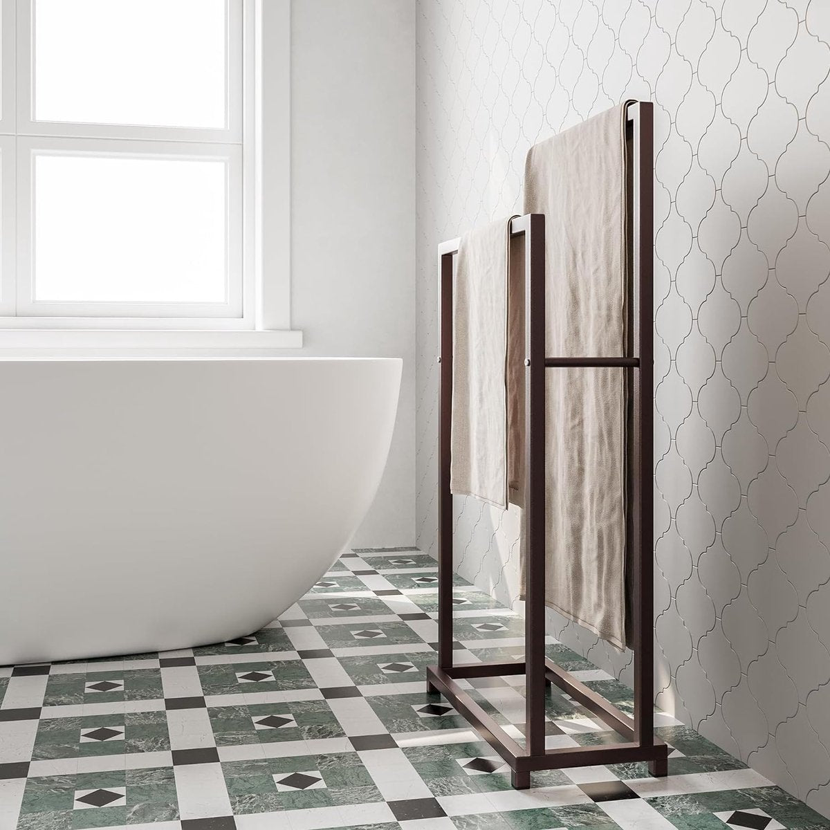 Vrijstaand Handdoekenrek Zwart van Staal met 2 Stangen voor Badkamer en Keuken - Multifunctioneel en Stijlvol 7