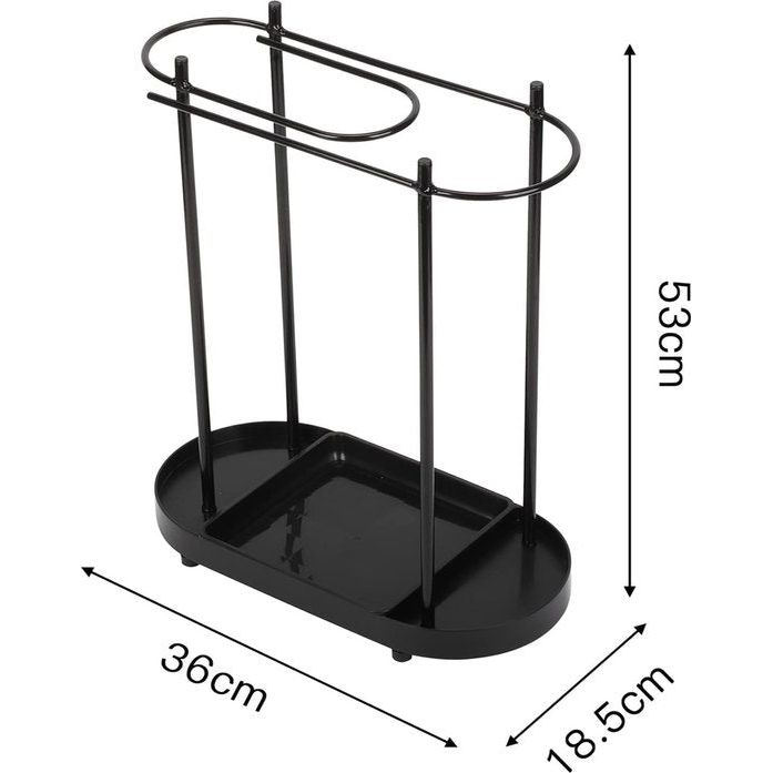 Vrijstaande Metalen Paraplubak met Regenschaal – 53 x 36 x 18,5 cm – Zwart 1