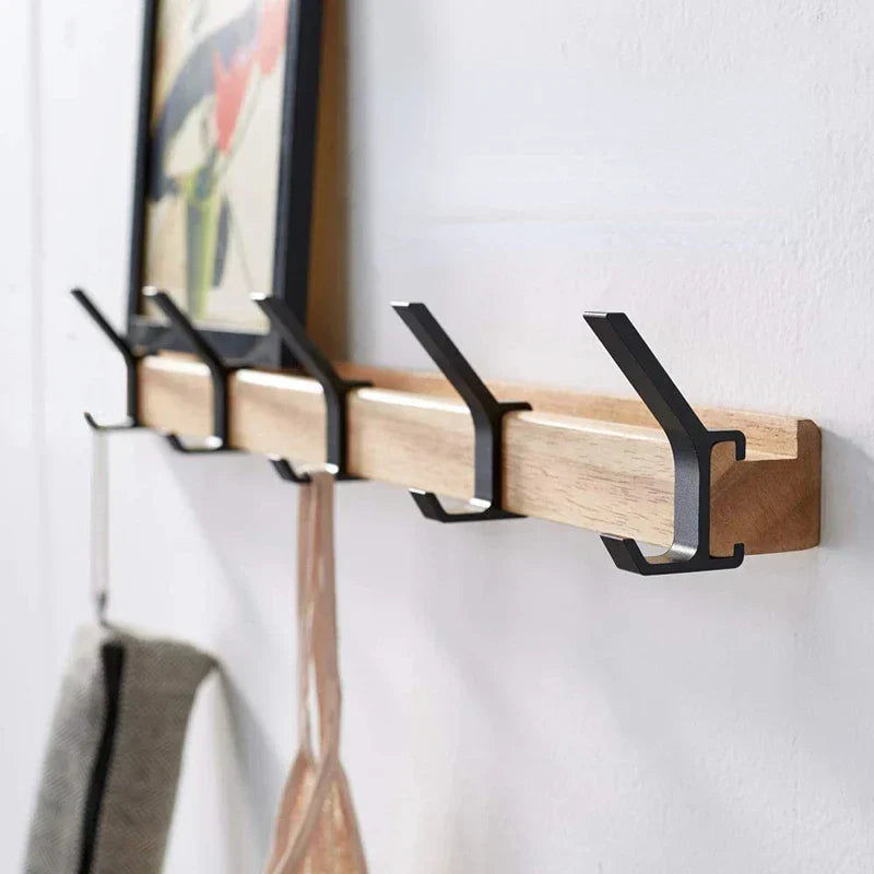 Wandkapstok Nordic van Hout met Verplaatsbare Kapstokhaken – Zwart, 40 cm, Ruimtebesparend en Multifunctioneel 0