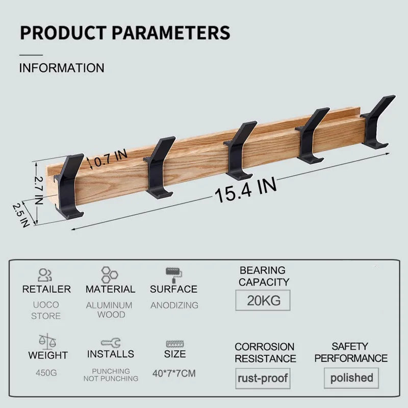 Wandkapstok Nordic van Hout met Verplaatsbare Kapstokhaken – Zwart, 40 cm, Ruimtebesparend en Multifunctioneel 6
