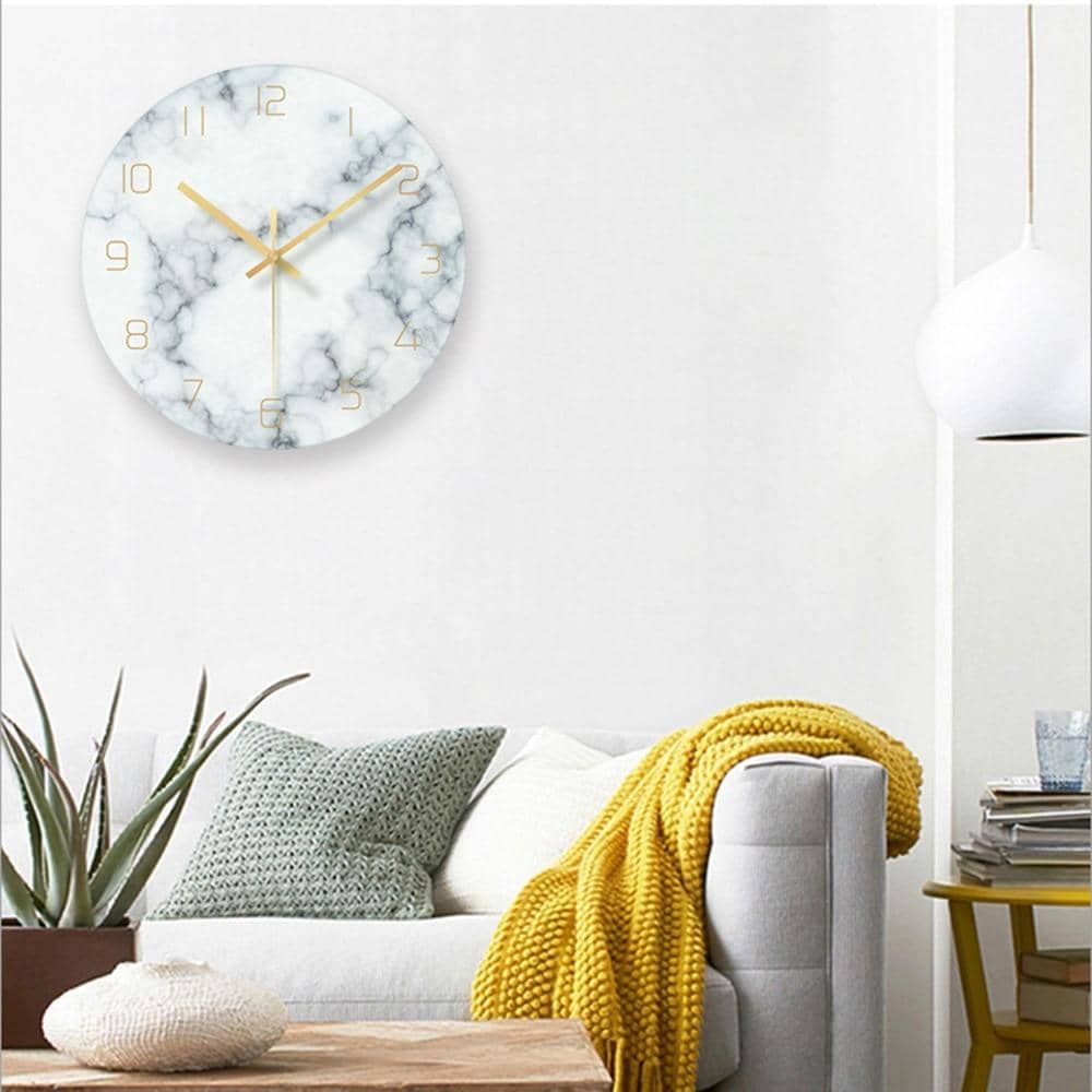 Wandklok met Marmerlook en Minimalistisch Design – 30 cm Stille Quartz Klok voor Moderne en Klassieke Interieurs 4