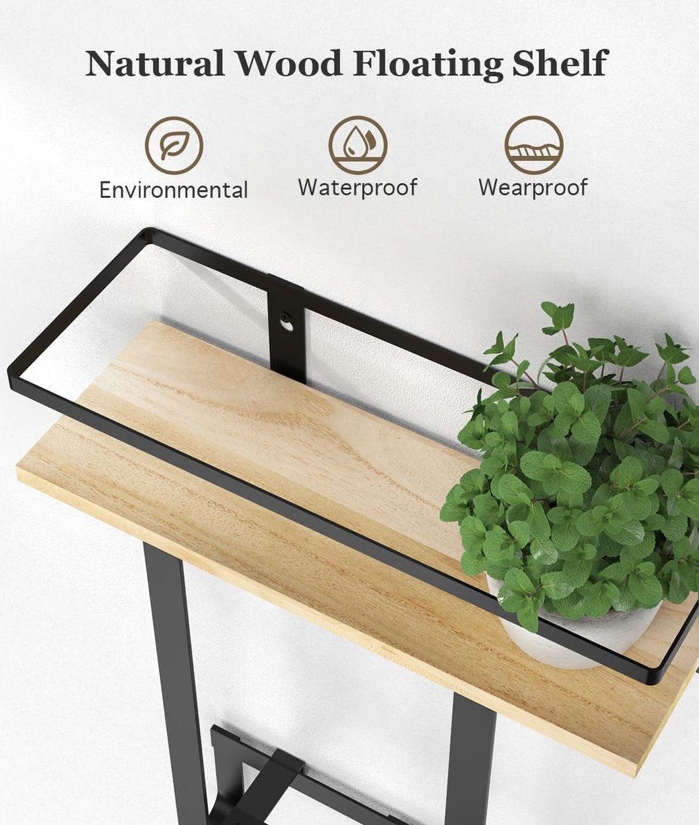 Wandmontage Handdoekrek Zwart met Plank en Haken – Ruimtebesparend Badkamer Handdoekhouder van Hout en IJzer 6