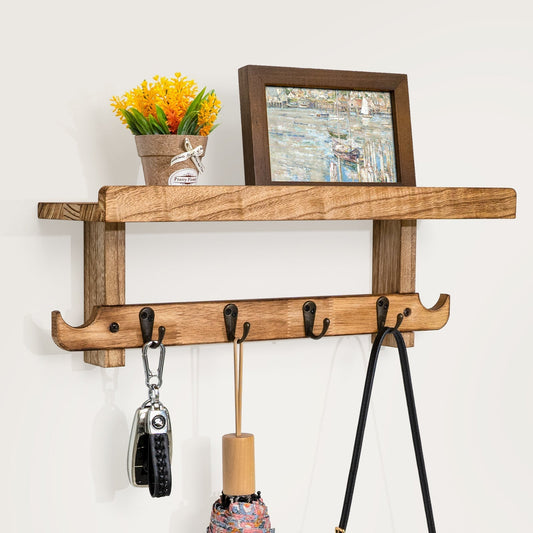 Wandrek met Kapstok en Bovenste Plank - Ruimtebesparend Ontwerp met 5 Haken voor Entree en Organisatie 1
