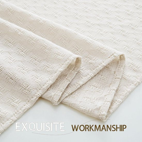 Wasbare Beige Tafelloper van Linnenlook – Geruit en Opengewerkt, 40 x 240 cm voor Woonkamer en Keuken 2