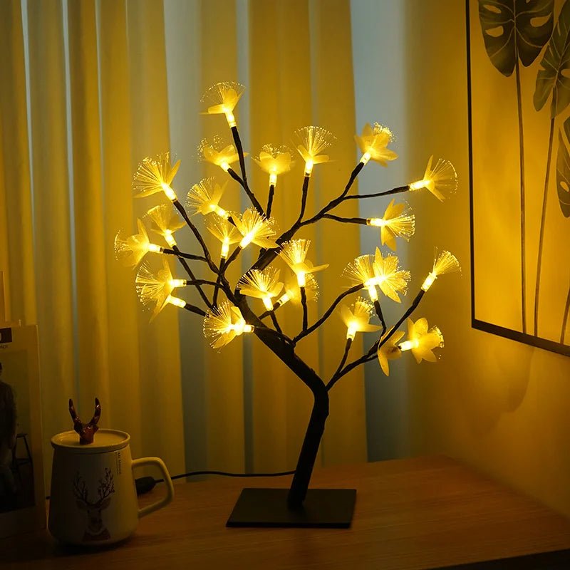 Witte Berk Glasvezel Bloem Boom Licht met Warm Wit Licht – USB en Batterij Voeding, Compact en Lichtgewicht Design 0