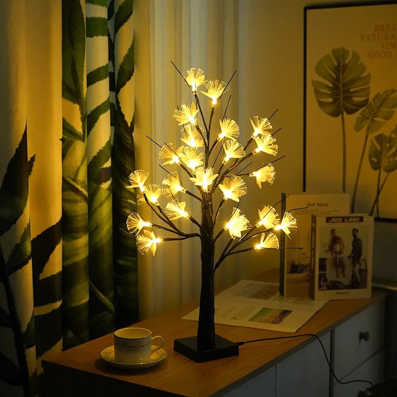 Witte Berk Glasvezel Bloem Boom Licht met Warm Wit Licht – USB en Batterij Voeding, Compact en Lichtgewicht Design 1
