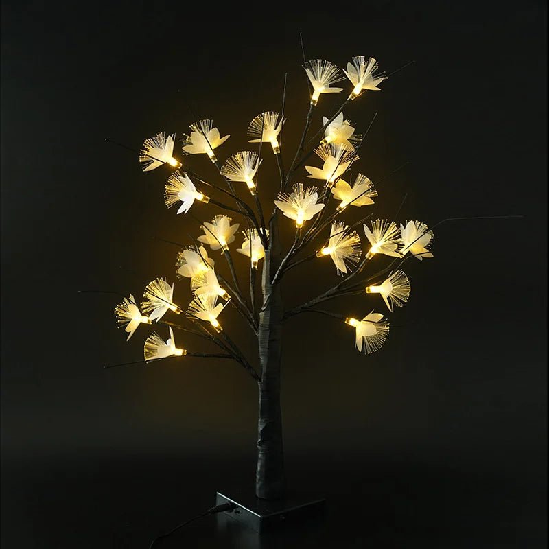 Witte Berk Glasvezel Bloem Boom Licht met Warm Wit Licht – USB en Batterij Voeding, Compact en Lichtgewicht Design 3