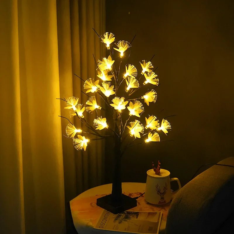 Witte Berk Glasvezel Bloem Boom Licht met Warm Wit Licht – USB en Batterij Voeding, Compact en Lichtgewicht Design 5