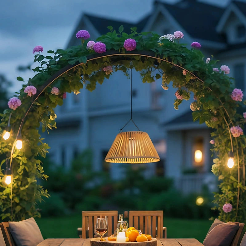 Zonne-energie Tuinlantaarn met USB-oplaadbare Back-up – Weerbestendig Faux Rattan Ontwerp met Automatische Schemeringssensor 7