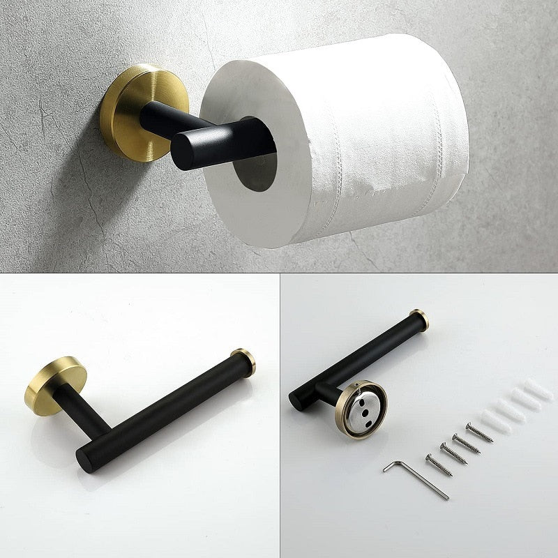 Zwart Gouden Badkameraccessoires Set van Roestvrij Staal – Luxe en Modern Ontwerp voor Stijlvolle Badkamerupgrades 6