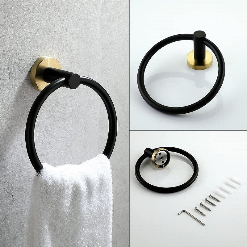 Zwart Gouden Badkameraccessoires Set van Roestvrij Staal – Luxe en Modern Ontwerp voor Stijlvolle Badkamerupgrades 7