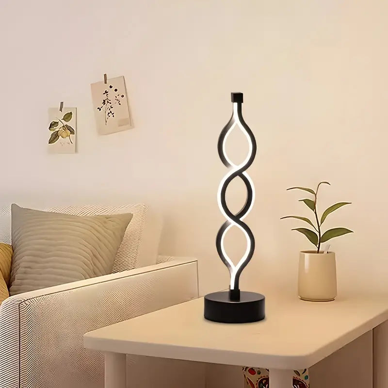 Zwarte Oplaadbare Tafellamp met Spiraalontwerp en Dimbare Verlichting – Draadloze Lamp met USB-aansluiting en Gouden Accenten 0