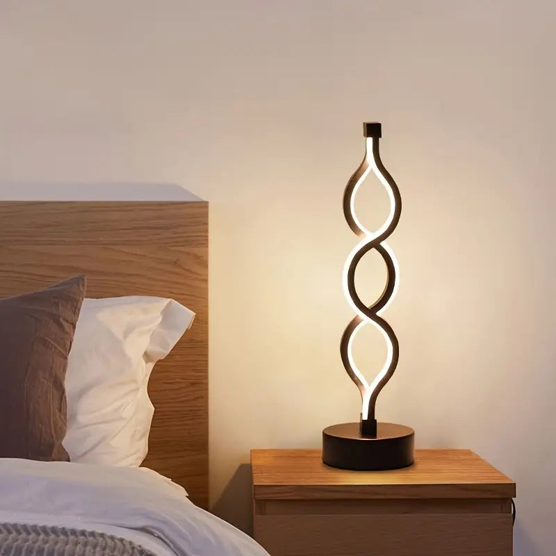 Zwarte Oplaadbare Tafellamp met Spiraalontwerp en Dimbare Verlichting – Draadloze Lamp met USB-aansluiting en Gouden Accenten 1