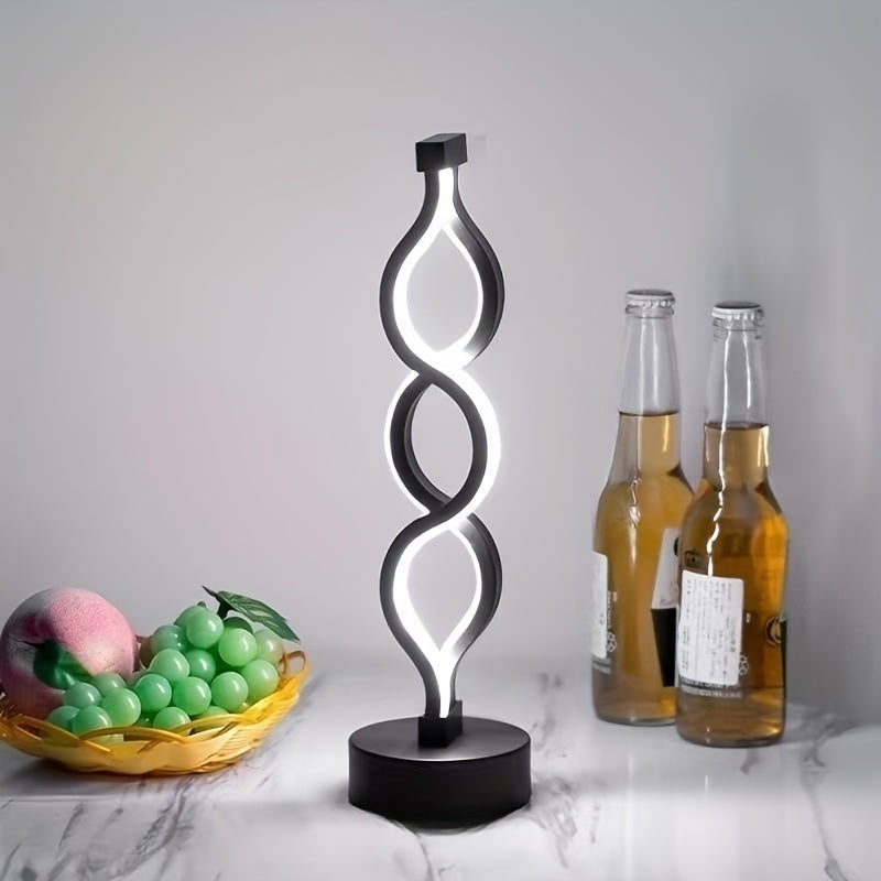 Zwarte Oplaadbare Tafellamp met Spiraalontwerp en Dimbare Verlichting – Draadloze Lamp met USB-aansluiting en Gouden Accenten 2