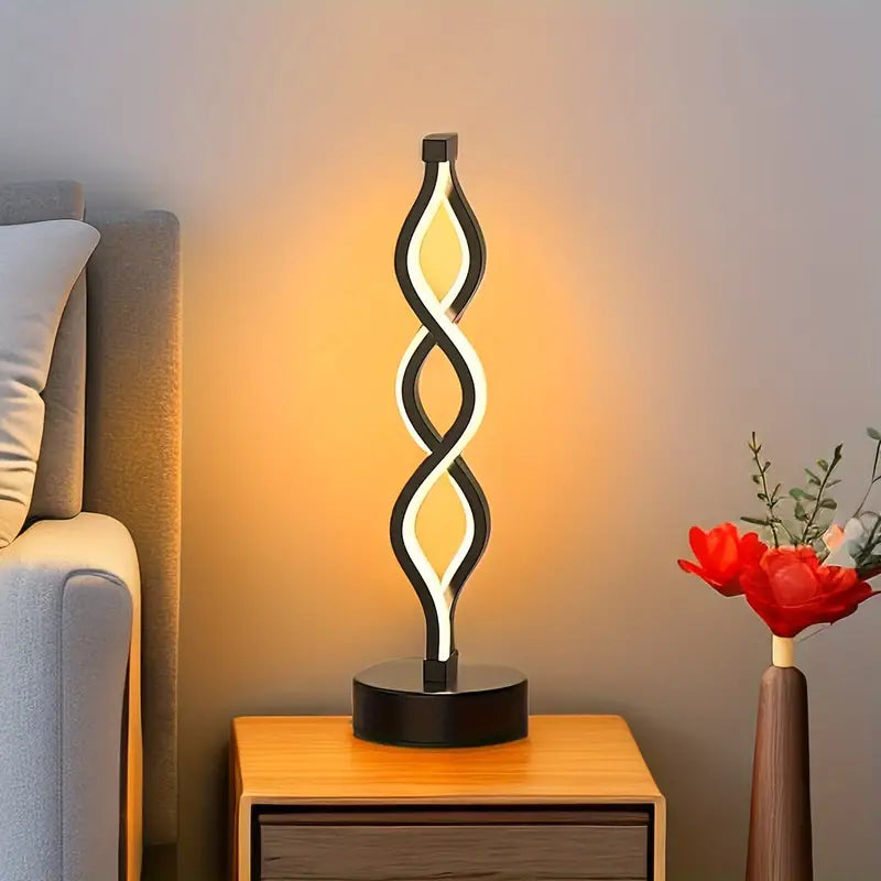 Zwarte Oplaadbare Tafellamp met Spiraalontwerp en Dimbare Verlichting – Draadloze Lamp met USB-aansluiting en Gouden Accenten 3
