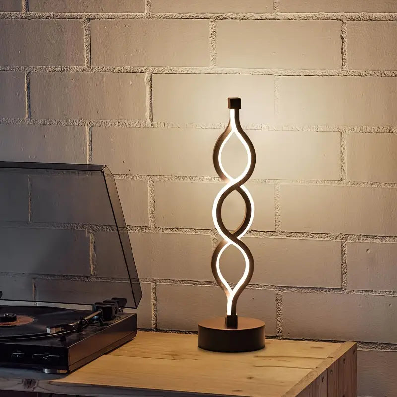 Zwarte Oplaadbare Tafellamp met Spiraalontwerp en Dimbare Verlichting – Draadloze Lamp met USB-aansluiting en Gouden Accenten 4