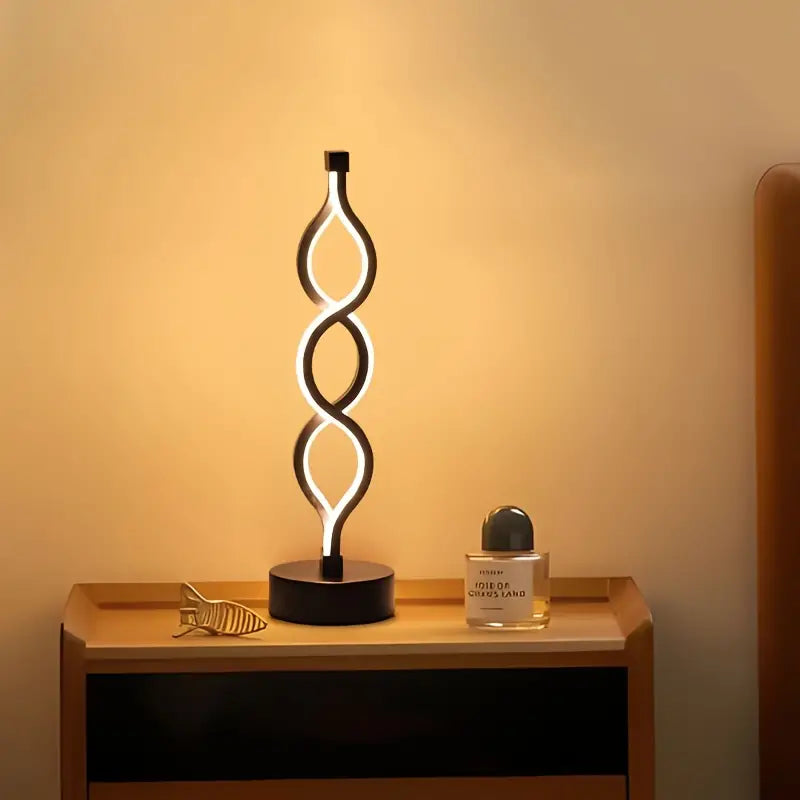 Zwarte Oplaadbare Tafellamp met Spiraalontwerp en Dimbare Verlichting – Draadloze Lamp met USB-aansluiting en Gouden Accenten 5