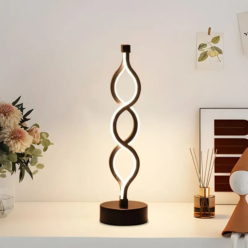 Zwarte Oplaadbare Tafellamp met Spiraalontwerp en Dimbare Verlichting – Draadloze Lamp met USB-aansluiting en Gouden Accenten 6