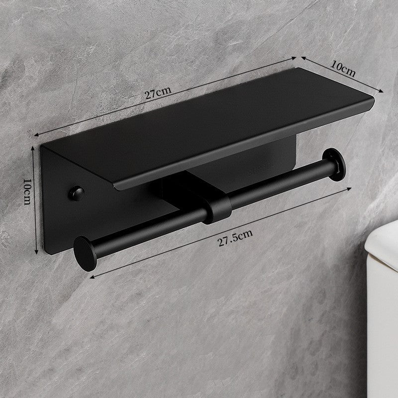Zwarte WC Rolhouder met Plankje - Ruimtebesparend en Zonder Boren, Staande en Muurmontage WC Papier Houder 2
